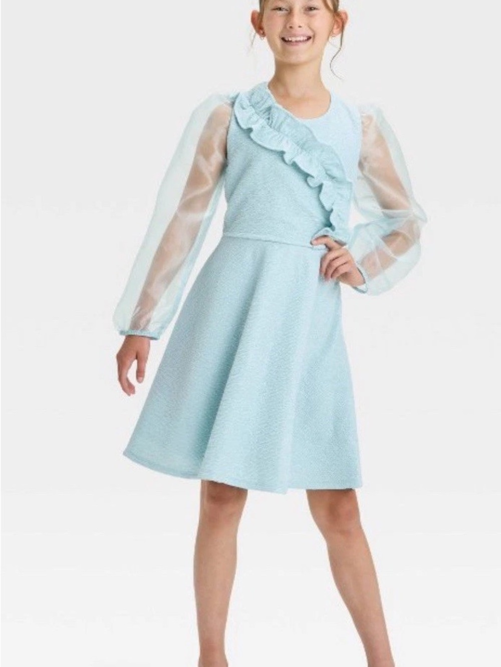 Beetlejuice Girls Light Blue Organza Sleeve Ruffle Dress Size 8 Medium Costume